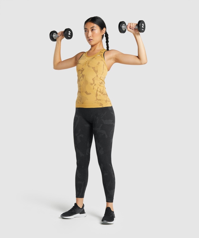 Tilpasse Camo Sømløs Tank Savanne-gul Gymshark