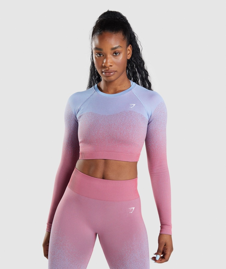 Adapt Ombre Sømløs Langærmet Crop Top Rose Pink-lyseblå Gymshark