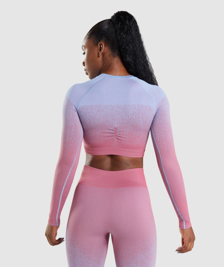 Adapt Ombre Sømløs Langærmet Crop Top Rose Pink-lyseblå Gymshark