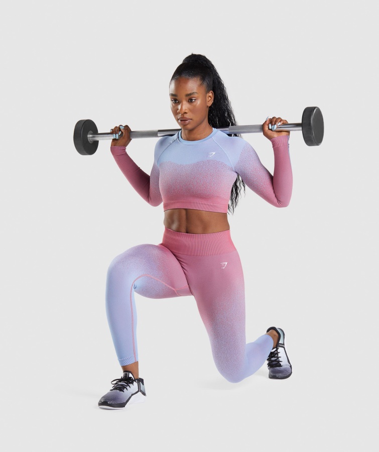 Adapt Ombre Sømløs Langærmet Crop Top Rose Pink-lyseblå Gymshark