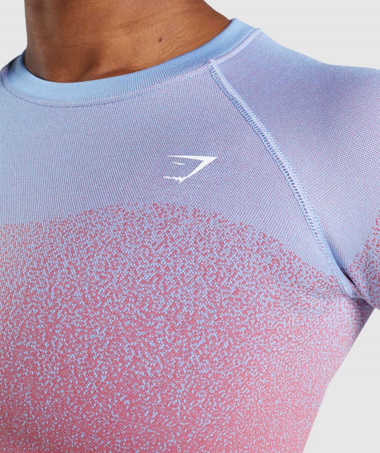 Adapt Ombre Sømløs Langærmet Crop Top Rose Pink-lyseblå Gymshark