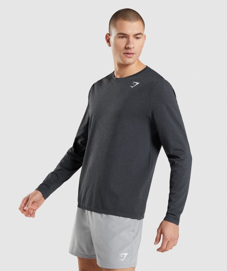 Ankomst Sømløs Langærmet T-shirt Sort Mergel Gymshark