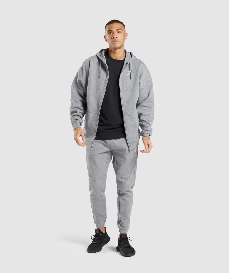 Essentiel Oversize Hættetrøje Med Lynlås Charcoal Marl Gymshark