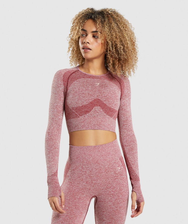 Flex Sports Langærmet Crop Top Bordeaux Marl Gymshark