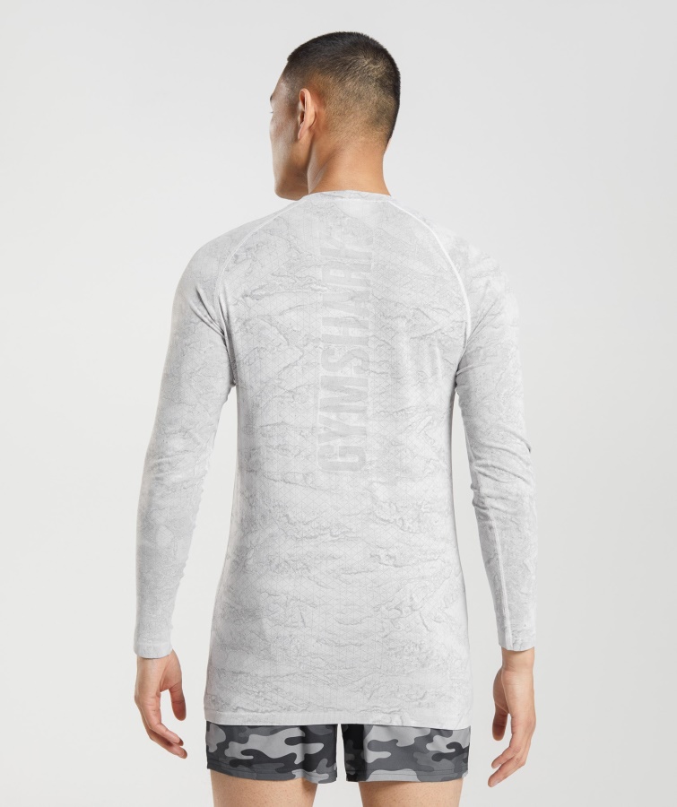 Geo Sømløs Langærmet T-shirt Off White-lysegrå Gymshark