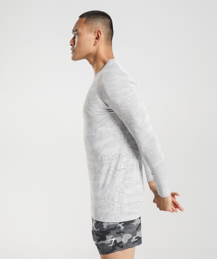 Geo Sømløs Langærmet T-shirt Off White-lysegrå Gymshark