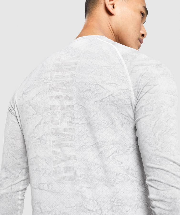 Geo Sømløs Langærmet T-shirt Off White-lysegrå Gymshark