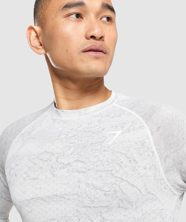 Geo Sømløs Langærmet T-shirt Off White-lysegrå Gymshark