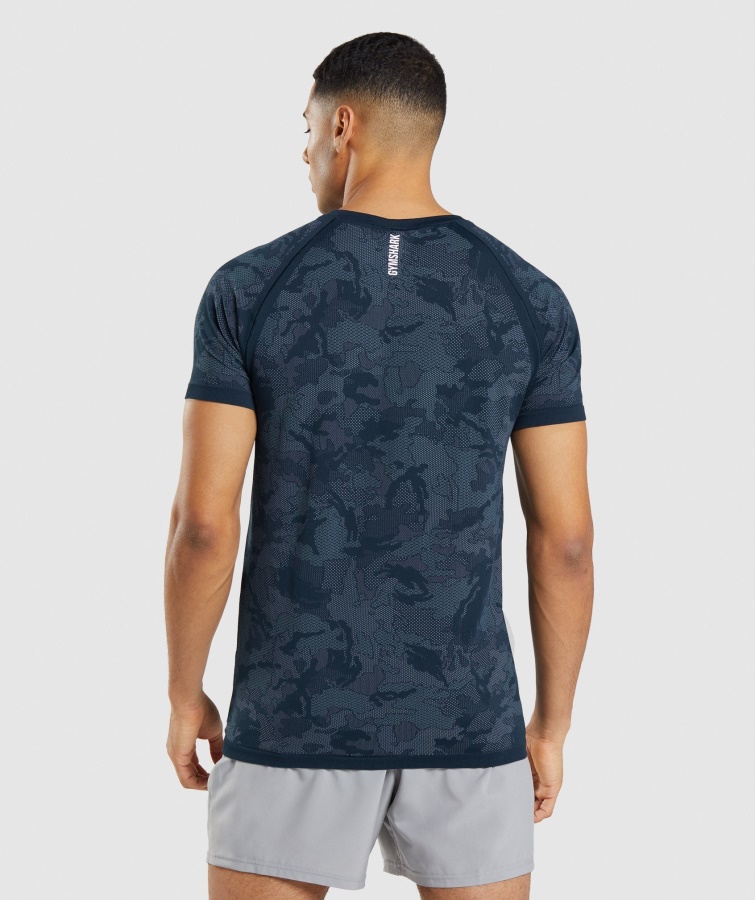Geo Sømløs T-shirt Marineblå-tågeblå Gymshark