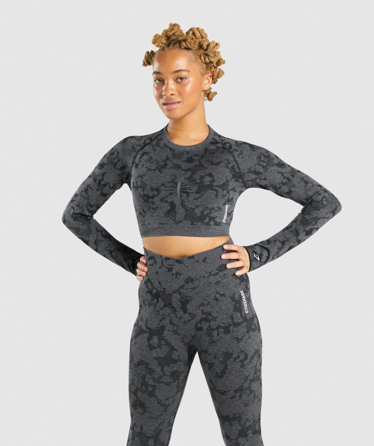 Gymshark Adapt Camo Sømløs Langærmet Crop Top Sort