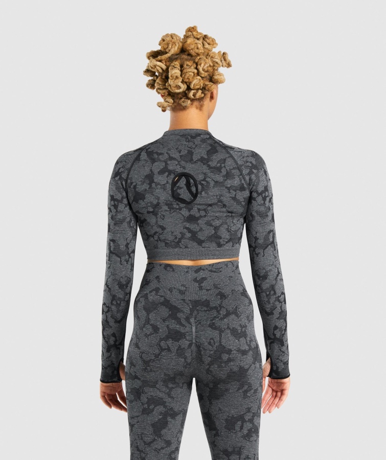 Gymshark Adapt Camo Sømløs Langærmet Crop Top Sort