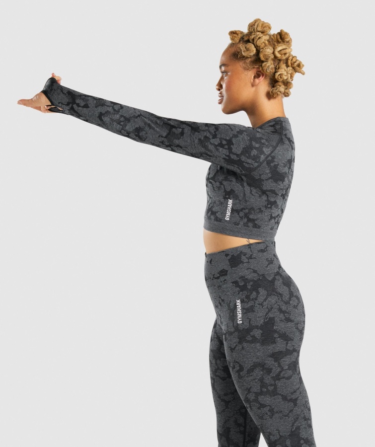 Gymshark Adapt Camo Sømløs Langærmet Crop Top Sort