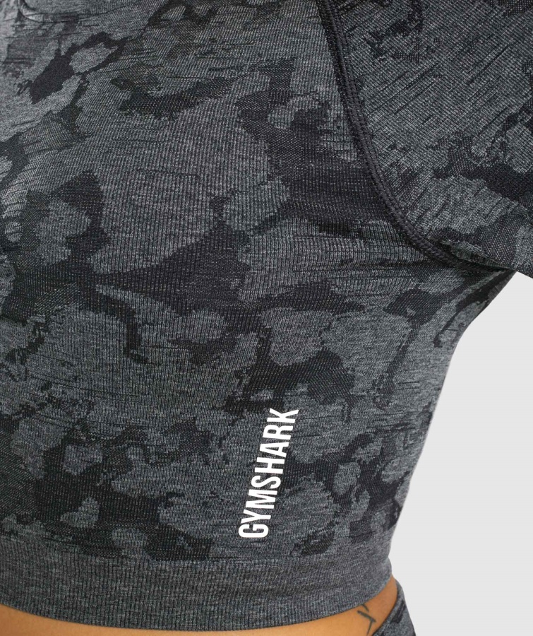 Gymshark Adapt Camo Sømløs Langærmet Crop Top Sort
