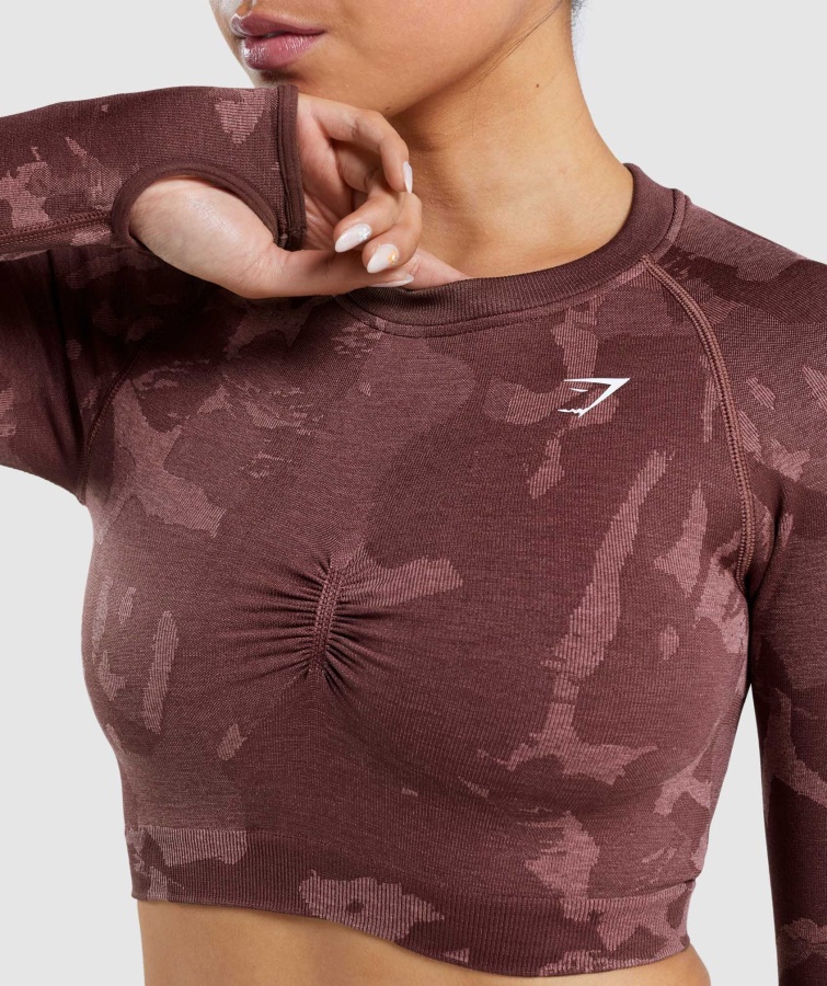Gymshark Adapt Camo Sømløs Langærmet Crop Top Savanne-kirsebærbrun