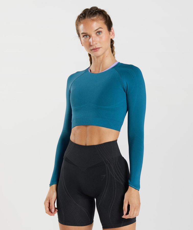 Gymshark Apex Sømløs Crop Top Atlantic Blue-shark Blue