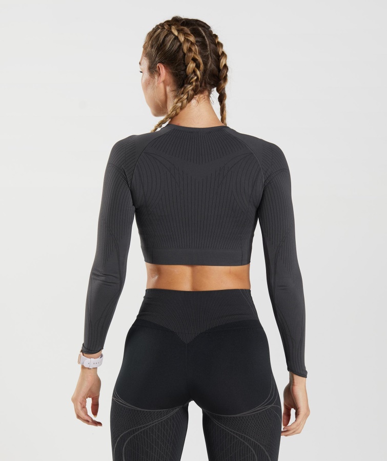 Gymshark Apex Sømløs Crop Top Onyx Grå-sort