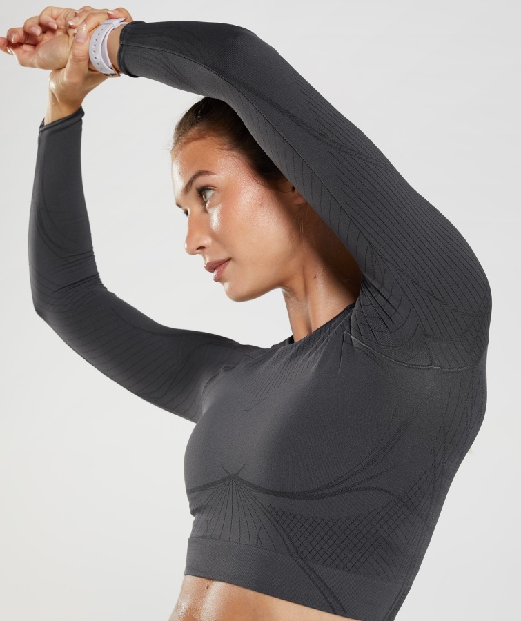 Gymshark Apex Sømløs Crop Top Onyx Grå-sort