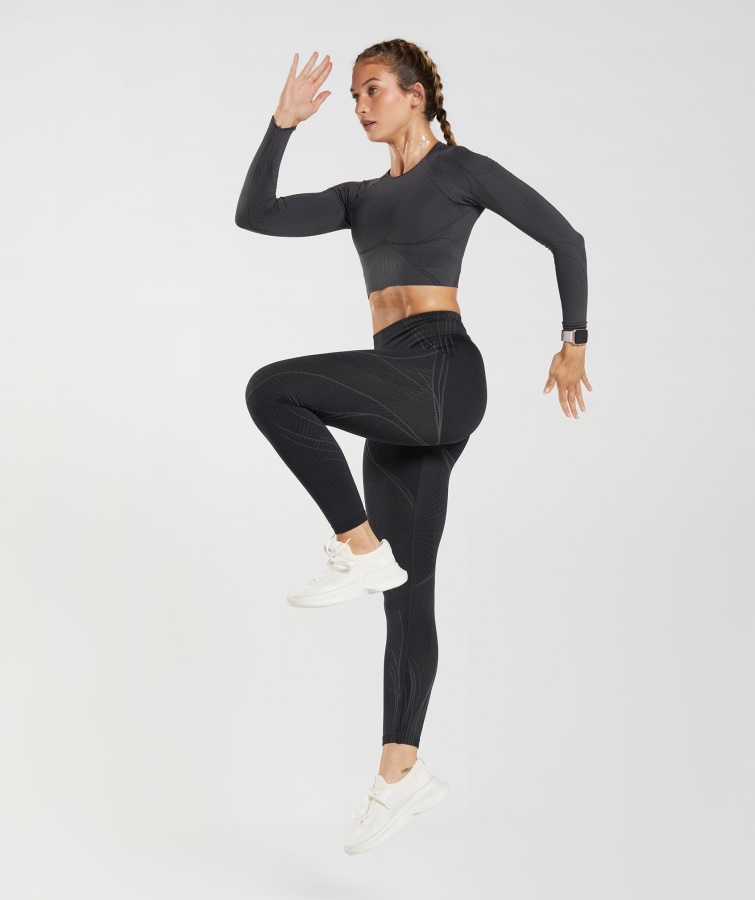 Gymshark Apex Sømløs Crop Top Onyx Grå-sort