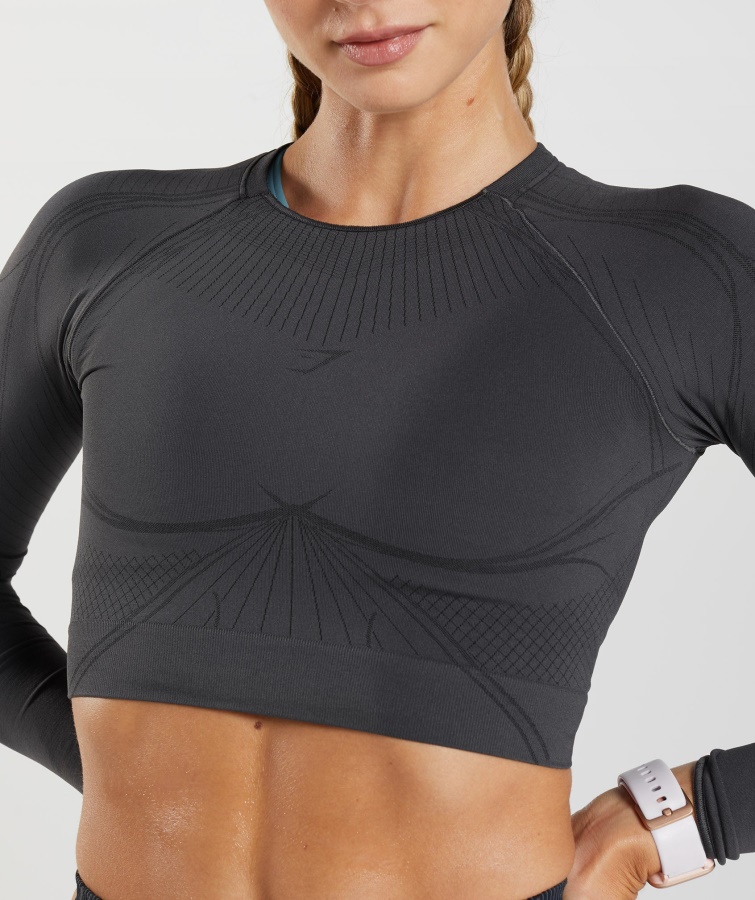 Gymshark Apex Sømløs Crop Top Onyx Grå-sort