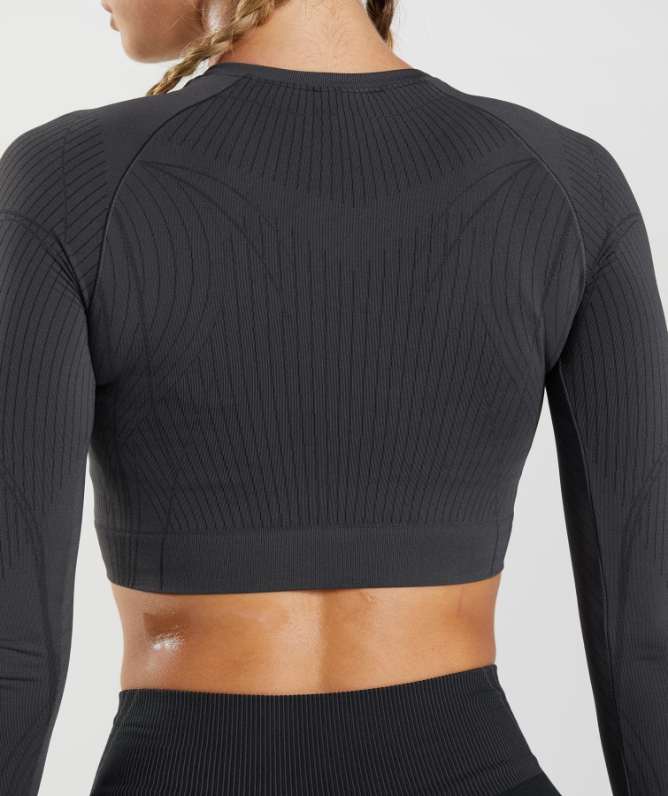 Gymshark Apex Sømløs Crop Top Onyx Grå-sort