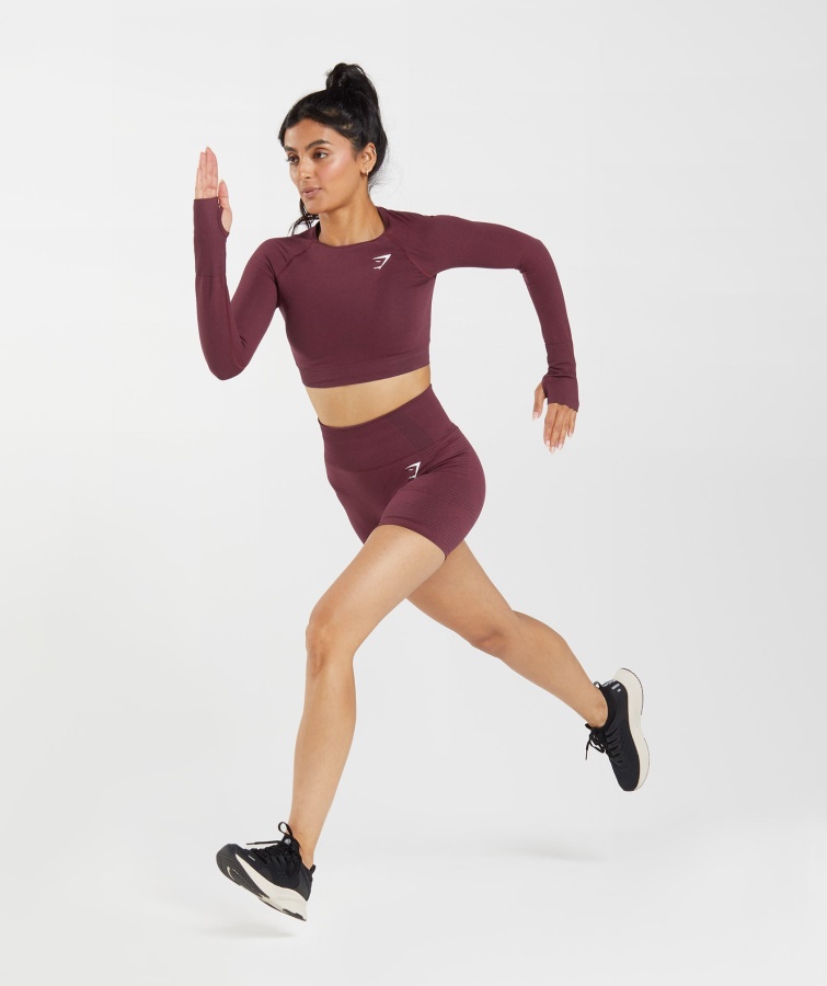 Gymshark Bagt Maroon Mergel Vital Sømløs 2.0 Crop Top