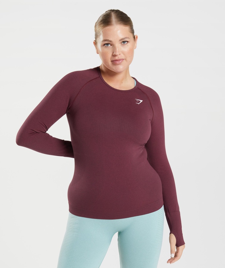 Gymshark Bagt Maroon Mergel Vital Sømløs 2.0 Langærmet Top