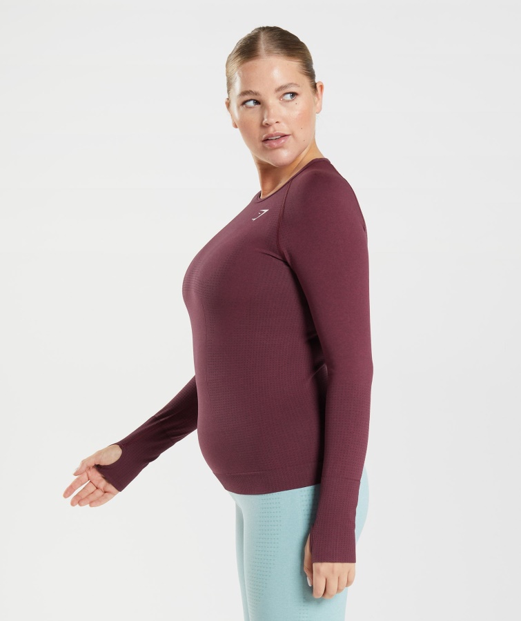 Gymshark Bagt Maroon Mergel Vital Sømløs 2.0 Langærmet Top