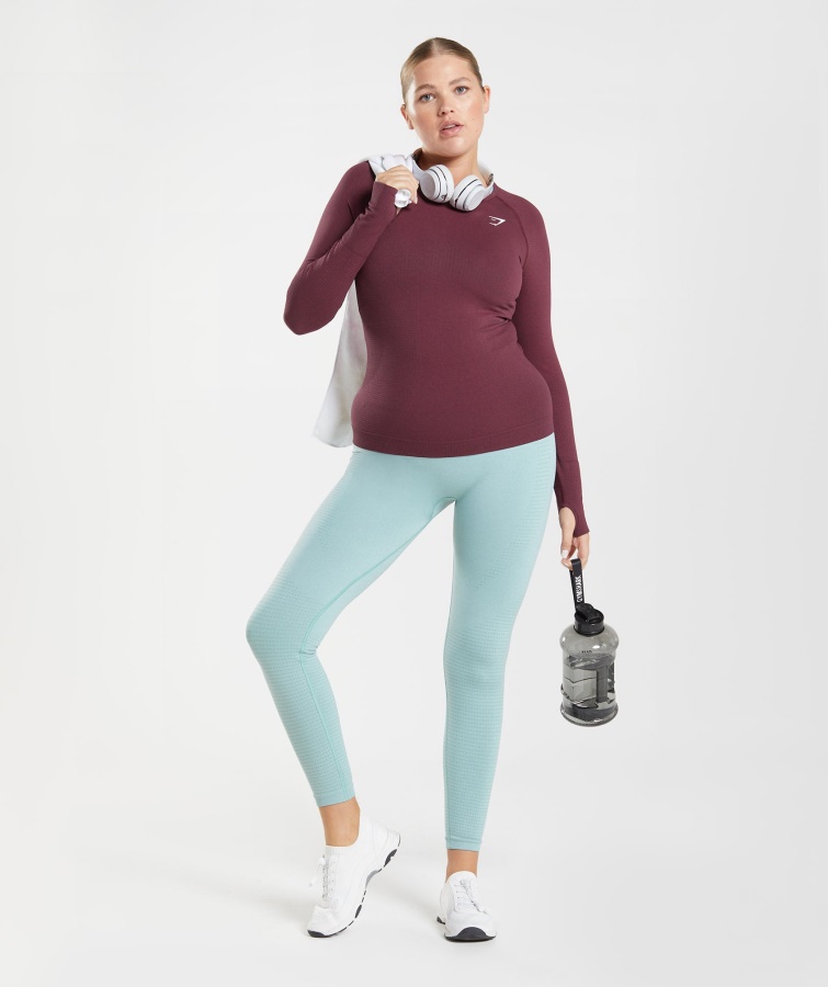 Gymshark Bagt Maroon Mergel Vital Sømløs 2.0 Langærmet Top