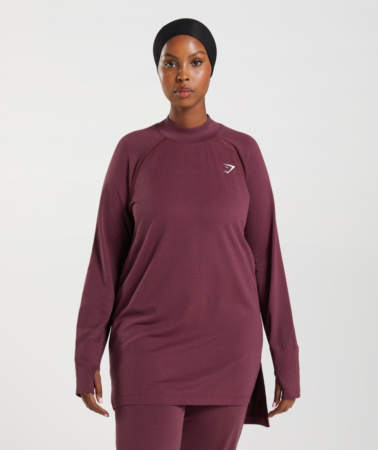 Gymshark Bagt Maroon Mergel Vital Sømløs Lang Line Top