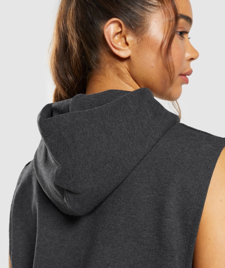 Gymshark Sort Kerne Mergel Hviledag Sweats ærmeløs Hættetrøje