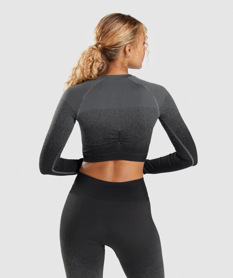 Gymshark Sort-grå Adapt Ombre Sømløs Langærmet Crop Top