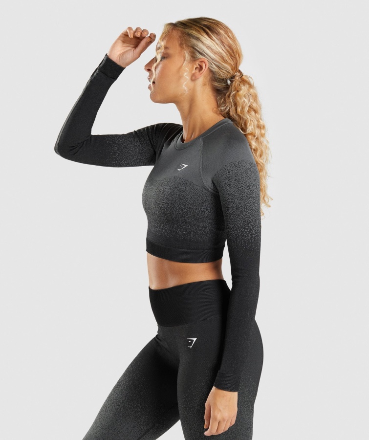 Gymshark Sort-grå Adapt Ombre Sømløs Langærmet Crop Top
