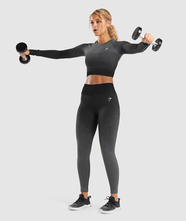 Gymshark Sort-grå Adapt Ombre Sømløs Langærmet Crop Top