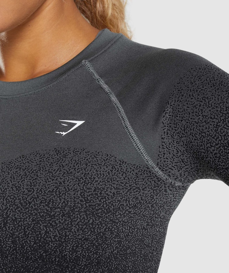 Gymshark Sort-grå Adapt Ombre Sømløs Langærmet Crop Top
