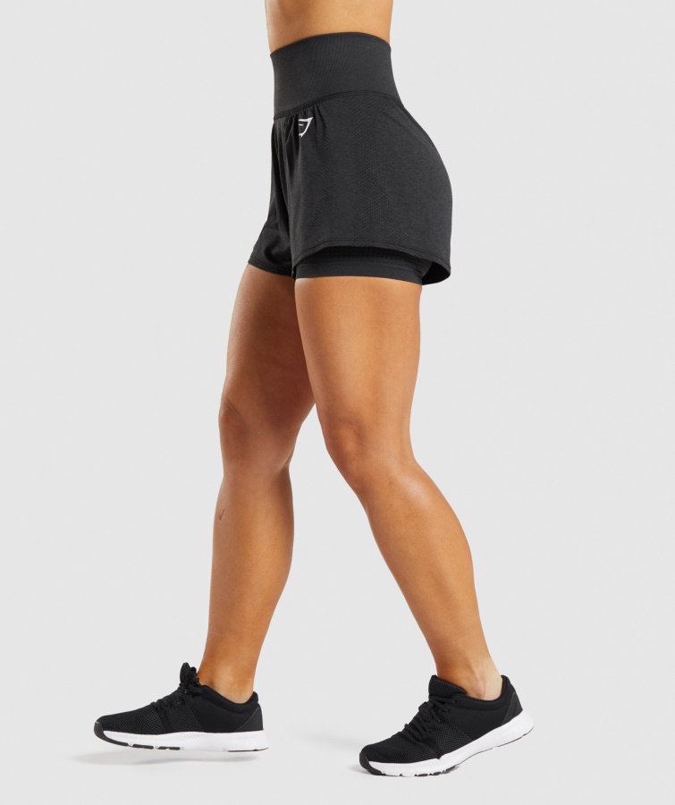 Gymshark Black Marl Vital Sømløse 2.0 2-i-1 Shorts