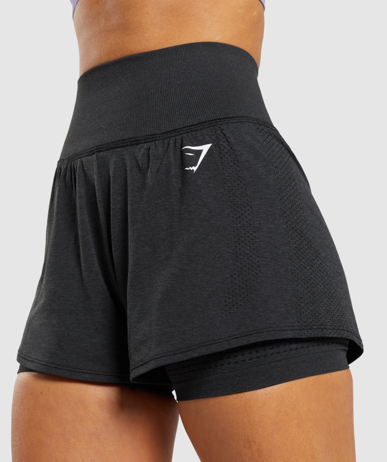 Gymshark Black Marl Vital Sømløse 2.0 2-i-1 Shorts