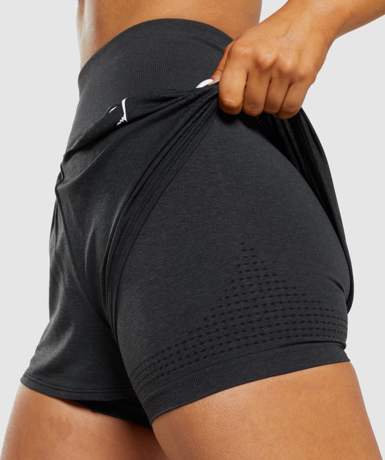 Gymshark Black Marl Vital Sømløse 2.0 2-i-1 Shorts
