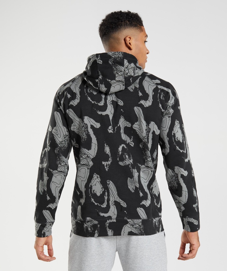 Gymshark Sort Print Kort Print Hættetrøje