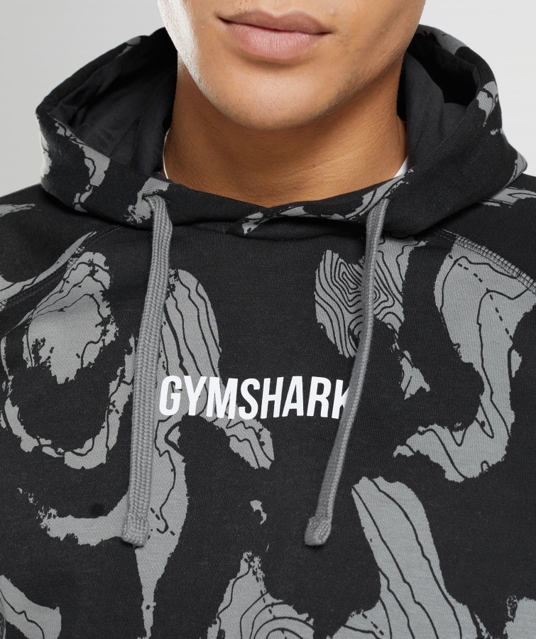 Gymshark Sort Print Kort Print Hættetrøje