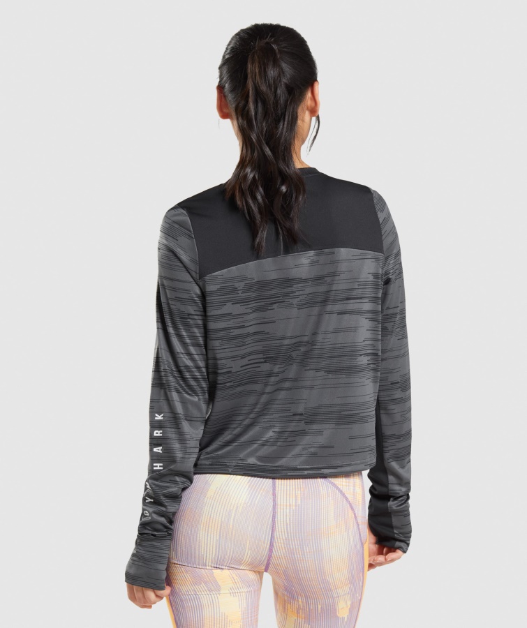 Gymshark Sort Print Sport Løs Langærmet T-shirt