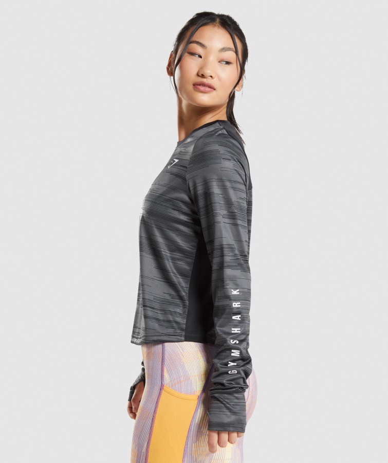 Gymshark Sort Print Sport Løs Langærmet T-shirt