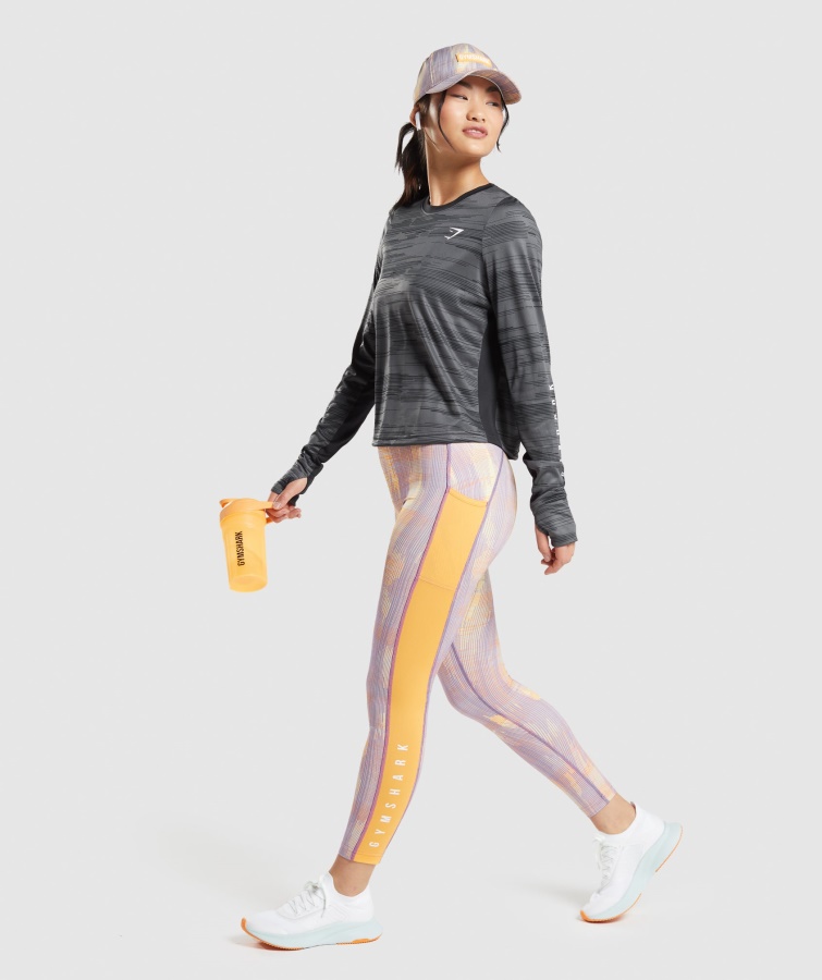 Gymshark Sort Print Sport Løs Langærmet T-shirt