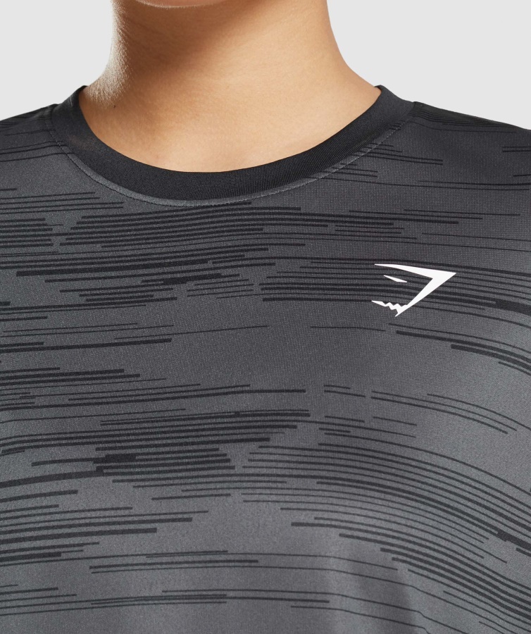 Gymshark Sort Print Sport Løs Langærmet T-shirt