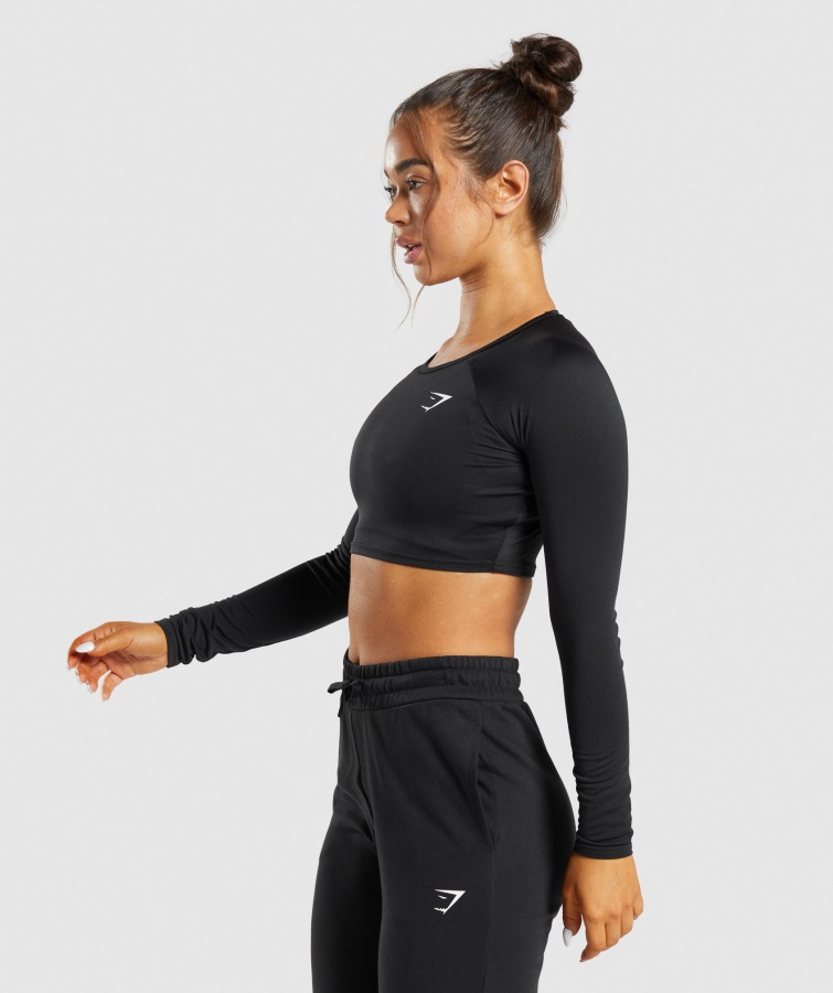Gymshark Sort Træning Langærmet Crop Top