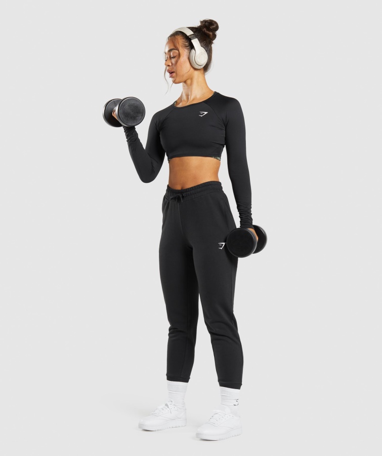 Gymshark Sort Træning Langærmet Crop Top