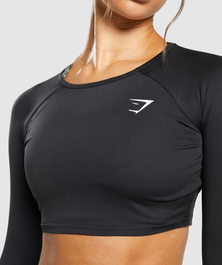 Gymshark Sort Træning Langærmet Crop Top