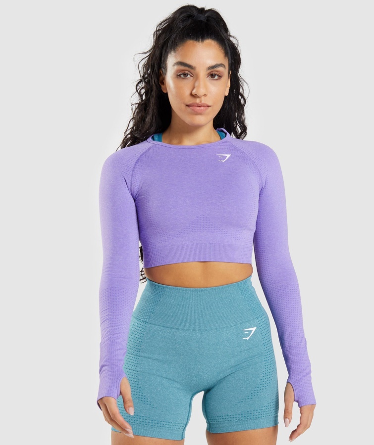Gymshark Lys Lilla Marl Vital Sømløs 2.0 Langærmet Crop Top
