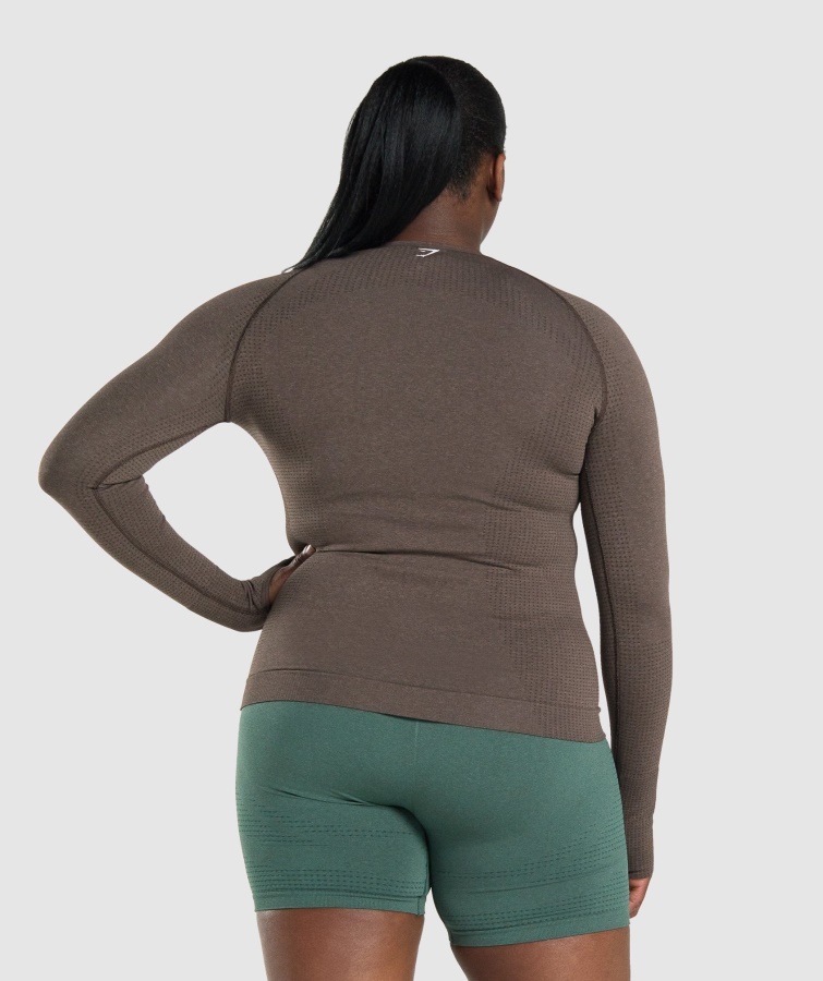 Gymshark Brown Marl Vital Sømløs 2.0 Langærmet Top
