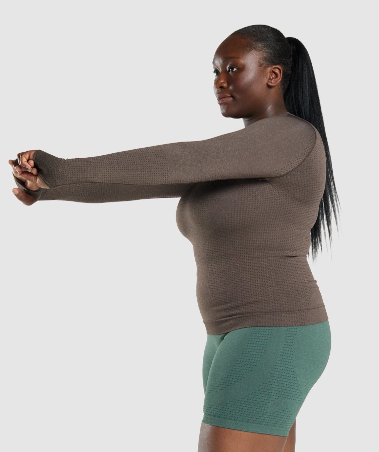 Gymshark Brown Marl Vital Sømløs 2.0 Langærmet Top