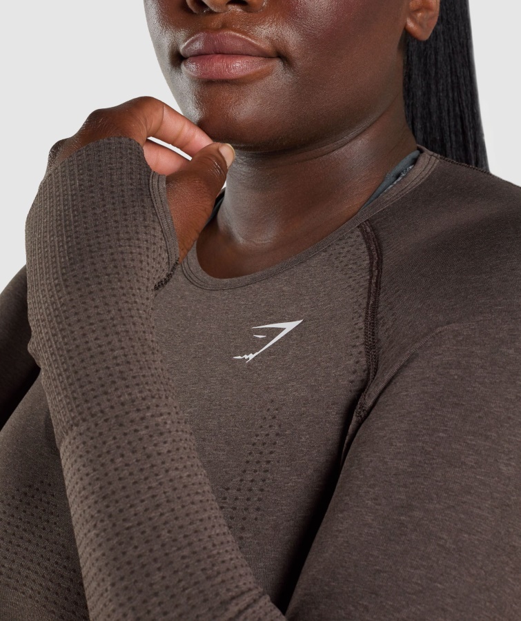 Gymshark Brown Marl Vital Sømløs 2.0 Langærmet Top